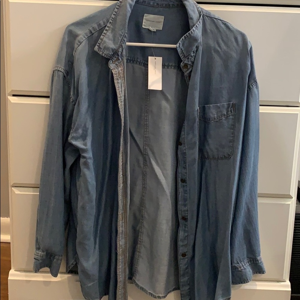 American eagle denim button up top
